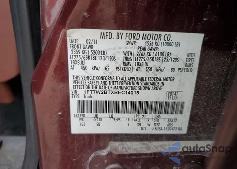 2011 Ford F250 Super Duty z USA, uszkodzony, nr VIN 1FT7W2BTXBEC14015